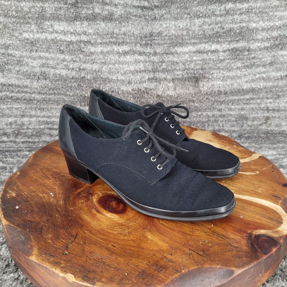 Rangoni Firenze Women Black Leather Cloth Oxford‎ Shoes 7AAA Made in Italy